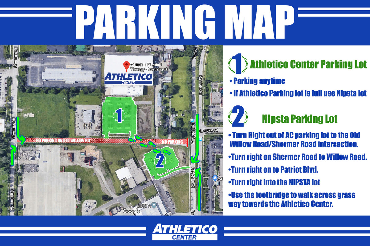 Historical Athletico Center parking and directions graphic
